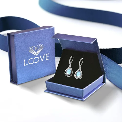 Miniatura 66 de Aretes colgantes de plata de ley con diseño de árbol de la vida, flor, abeja, animales, gato, colibrí, piedra lunar, turquesa, aretes con cierre
