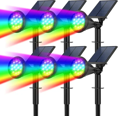 Miniatura 15 de Focos solares para exteriores, cambio de color, 7 modos/14 luces LED solares para exteriores, impermeables, RGB multicolor, luces solares