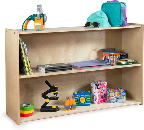 Contender Estantes de guardería para niños, estantería con 2 estantes para almacenamiento, muebles de madera para niños pequeños, niños, Montessori,