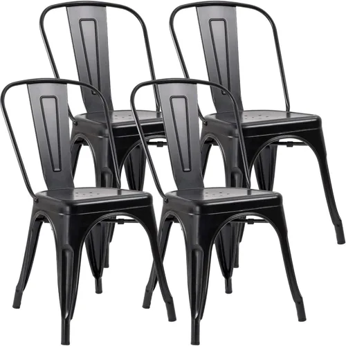 JUMMICO Silla de comedor de metal, apilable, para interiores y exteriores, sillas vintage industriales, bistró, cocina, cafetería, con respaldo,