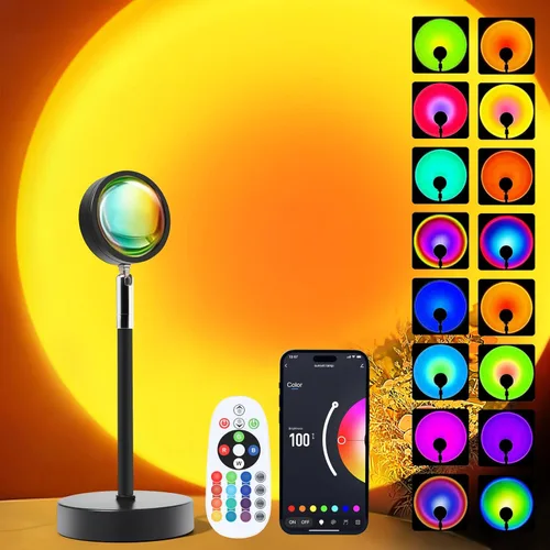 Proyector de lámpara LED de puesta de sol, iluminación de estado de ánimo con cambio de 21 colores mediante aplicación y control remoto, iluminación