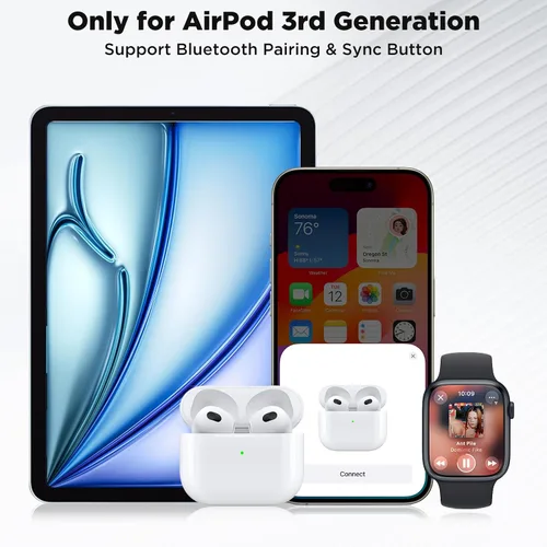 Miniatura 7 de Funda de carga inalámbrica para Airpod 3 con puerto Lightning, solo compatible con Airpod 3, botón de sincronización, batería de 600 mAh, sin