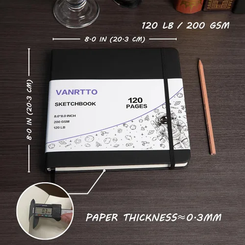 Miniatura 2 de Cuaderno de bocetos de tapa dura cuadrado, papel de dibujo grueso de 120lb/200GSM para marcador, lápiz acuarela, medios mixtos, cuaderno de dibujo