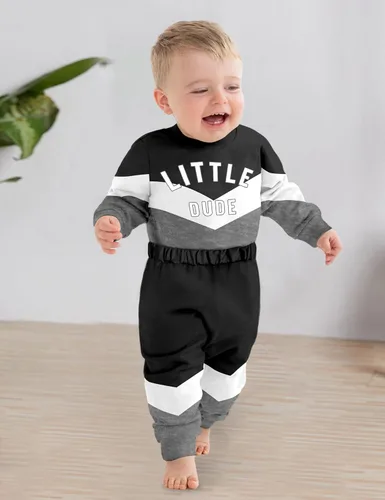 Miniatura 3 de Baby Boy Clothes Color Block Oversized Sweatshirt Romper + Pants Fall Winter Infant Baby Outfits Sets
