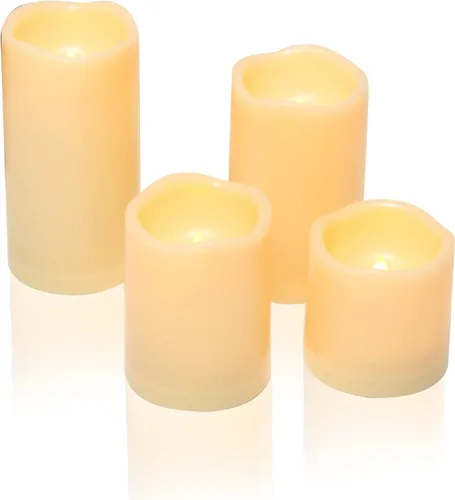 Miniatura 2 de 4 velas LED escalonadas sin flama, de pilas, impermeables, para exteriores, con temporizador, luz nocturna parpadeante de resina plástica
