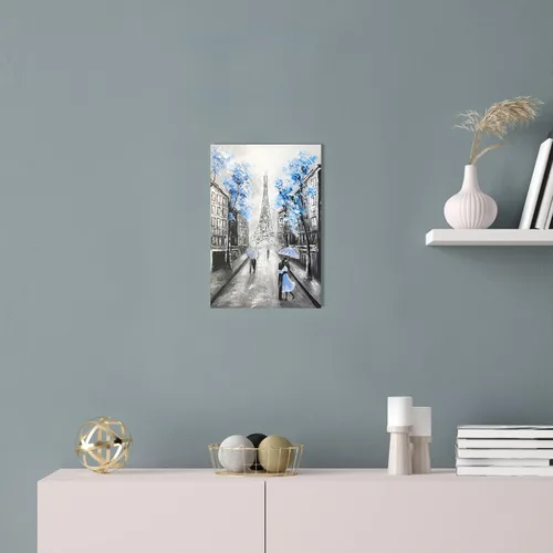 Miniatura 5 de YPY Arte de Pared en Lienzo Floral Azul de París: Imagen de Flor Azul Torre Eiffel Gris para Decoración de Baño, Pintura Texturizada de Paisaje