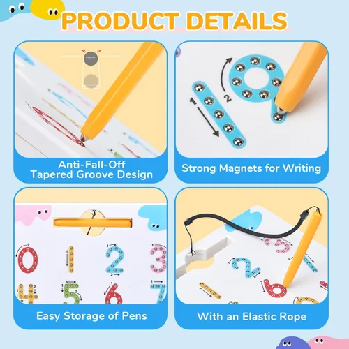 Miniatura 6 de JoyCat Tabla magnética de doble cara para trazado de números, números 2 en 1, 1 a 20, juguetes de escritura para niños pequeños y niños