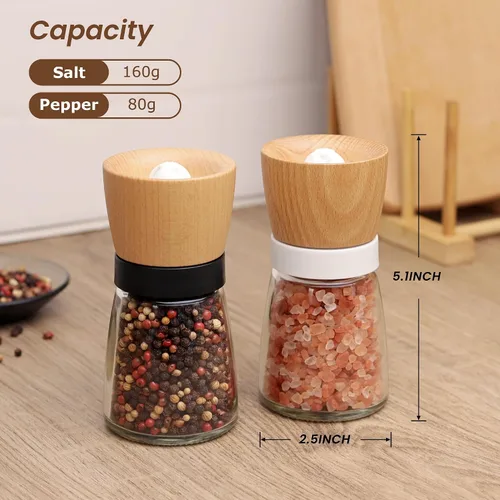 Miniatura 3 de VEVOK CHEF Molinillo de sal y pimienta de madera, grosor ajustable, molinillo de pimienta de cerámica, pimienta negra, molinillo de sal marina