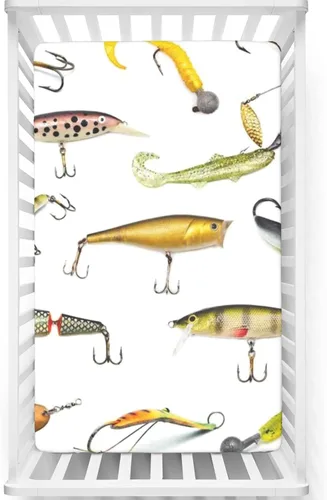 Sábanas bajeras ajustables para cuna con temática de pesca, sábanas para colchón de cuna o sábana para cama infantil, multicolor, 24 x 38 pulgadas
