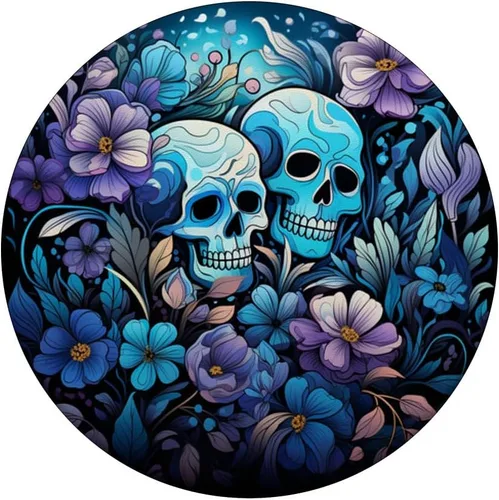 Miniatura 3 de PopSockets de arte floral púrpura con diseño de calavera de esqueleto de flores silvestres verde azulado y azul