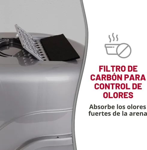 Miniatura 5 de Nature's Miracle Caja de arena con tapa abatible con capucha para gatos, con filtro de carbón integrado para control de olores Plateado/Gris