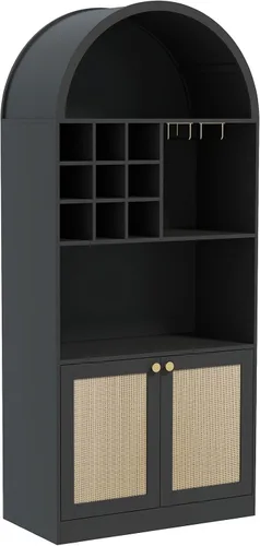 Miniatura 9 de COSVALVE Armario de barra arqueado de 71 pulgadas de alto, gabinete de barra de café de mediados de siglo con almacenamiento, gabinetes de licor