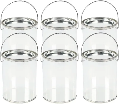 Contenedores de pintura transparente con tapas de metal (juego de 6 cubos de plástico), ideales para recuerdos de fiesta, decoración y proyectos de