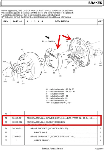 Miniatura 5 de Dr.Acces Carro de golf EZGO Conjunto de freno con zapatas de freno para carrito de golf EZGO Reemplazar OEM # 70998-G01 y 70998-G02