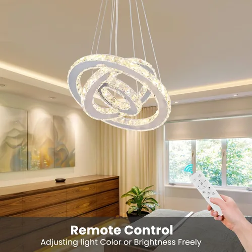 Miniatura 8 de Candelabro LED de cristal con iluminación regulable LED moderna lámpara de techo de 3 anillos ajustable de acero inoxidable para dormitorios y sala