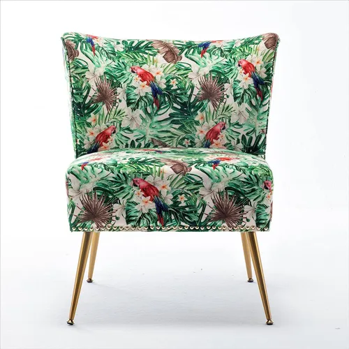 Miniatura 3 de Container Furniture Direct Thia Silla decorativa sin brazos para sala de estar, elegante asiento con ribete de cabeza de clavo, patas de metal 06