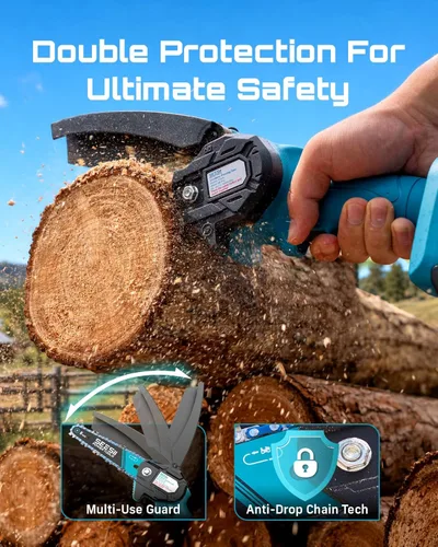 Miniatura 7 de Seesii Mini motosierra, mini motosierra de 6 pulgadas, inalámbrica, de mano, con 2 baterías, para cortar árboles, cortar madera, el mejor regalo Azul
