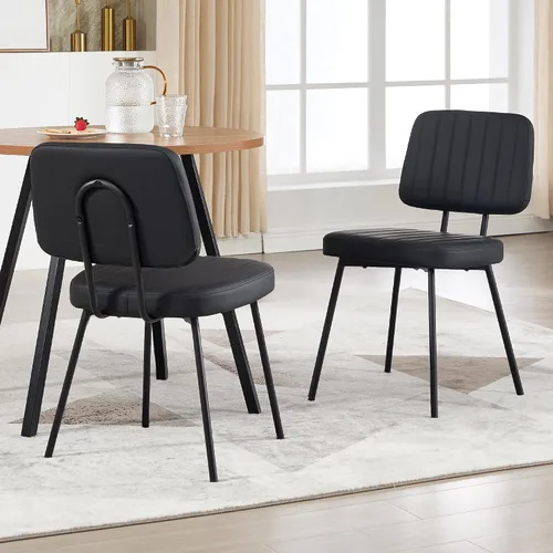 VipDesk Juego de 2 sillas de comedor tapizadas de piel sintética, sillas de comedor modernas de mediados de siglo para cocina, comedor con respaldo