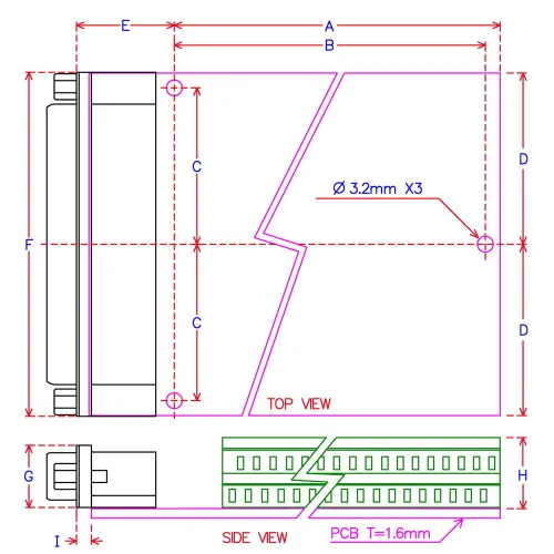 Miniatura 4 de Placa de ruptura delgada de ángulo recto D'sub Header, módulo del conector DSUB del bloque de terminales (DB50 macho)