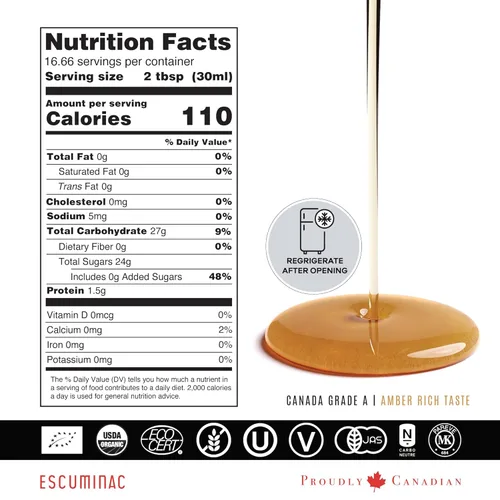 Miniatura 2 de Escuminac Jarabe de Arce Canadiense 500ml Grado A Ámbar Extra Raro Sabor Suave y Rico Regalo Gourmet Orgánico, Recuerdo, Esencia