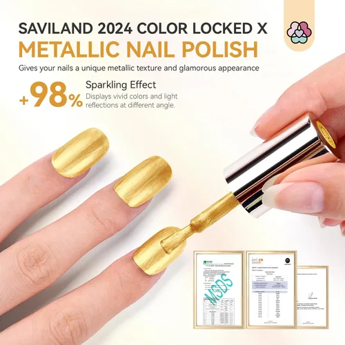 Miniatura 7 de SAVILAND Esmalte de uñas metálico dorado: esmalte de uñas espejo dorado de secado rápido, esmalte de uñas cromado regular, fácil de usar y quitar