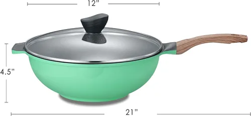 Miniatura 2 de Concord Utensilios de cocina antiadherentes de 13 pulgadas INOBLE Wok Sartén para freír. Revestimiento inoble japonés prémium (Matcha)
