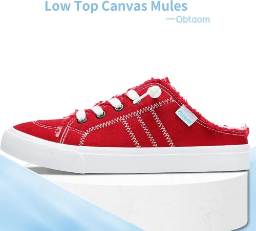 Miniatura 2 de Obtaom Zapatillas de lona para mujer, con espuma viscoelástica, cómodas, sin espalda, para vacaciones