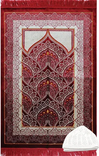Modefa Alfombra de oración islámica grande y ancha de terciopelo – Janamaz Sajada musulmana – Alfombra gruesa de oración turca para hombres y