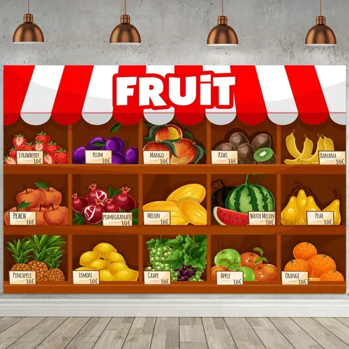 Miniatura 2 de Fondo de supermercado de frutas Exposición de frutas de verano Temporada de cosecha Uvas de fresas Fondo de cabina de fotos Fondo de decoración