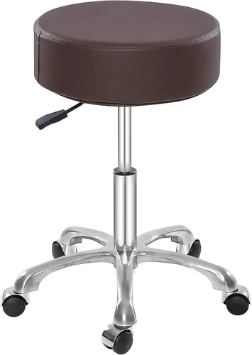 Miniatura 12 de Silla redonda con respaldo, acolchado grueso y resistente, taburete giratorio con ruedas, taburete ajustable con ruedas (con respaldo, negro)