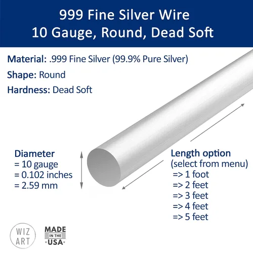 Miniatura 2 de Alambre de plata fina 999 calibre 10, redondo, extremadamente suave - 0,3 m - para arte en joyería de WIZART