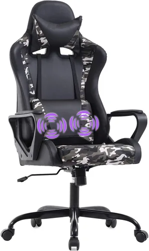 Miniatura 9 de Silla de oficina para videojuegos con brazos y apoyo lumbar, reposacabezas con respaldo alto, de piel sintética, silla de escritorio ergonómica