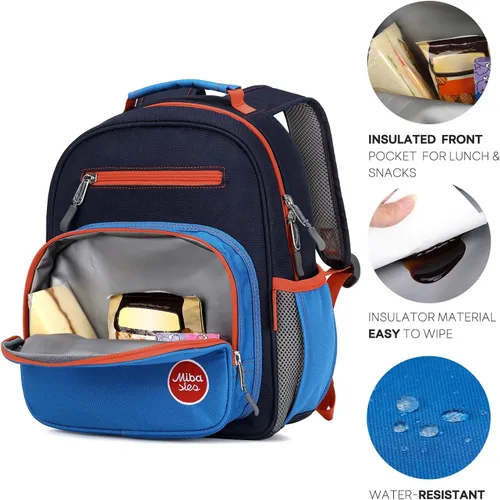 Miniatura 3 de mibasies Mochila para niñas y niños, ideal para niños y niñas, mochila para preescolar jardín de infantes y primaria, Azul oscuro, Niñito-7L