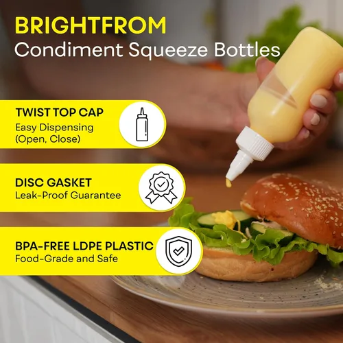 Miniatura 2 de BRIGHTFROM Botellas exprimibles para condimentos, botellas vacías de 4 onzas, tapa superior giratoria, a prueba de fugas, ideal para salsa