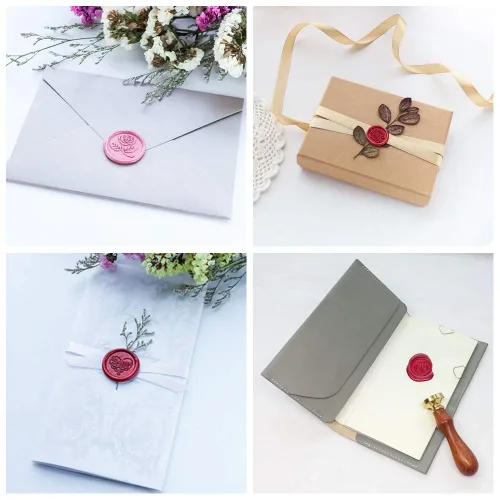 Miniatura 6 de 2 anillos de boda sello de cera con mango de palisandro, decoración en invitaciones, correos, selladores de sobres, cartas, tarjetas, embalajes