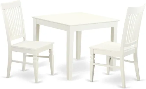 East West Furniture OXWE3-LWH-W - Juego de cocina de 3 piezas para espacios pequeños que contiene una mesa cuadrada y 2 sillas de comedor, 36 x 36