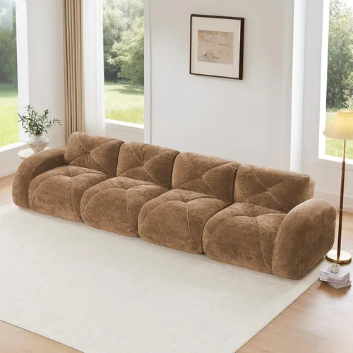 Miniatura 39 de Sofás modulares modulares de 110.6 pulgadas para sala de estar, sofá moderno de terciopelo sin hueso, no requiere montaje, cómodo sofá sin hueso