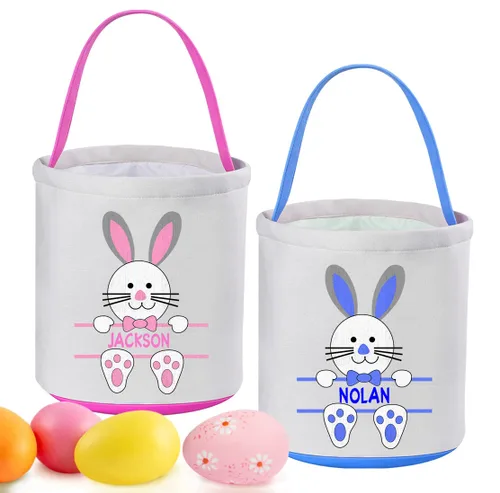 Miniatura 13 de Cestas de Pascua personalizadas para niños y niñas, paquete de 2, cesta de conejo de Pascua Touber para regalos, cesta de Pascua personalizada con 2