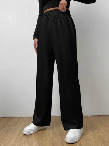 Miniatura 4 de MakeMeChic Pantalones deportivos para mujer, elásticos, con lazo frontal, pierna recta, casual, con bolsillo