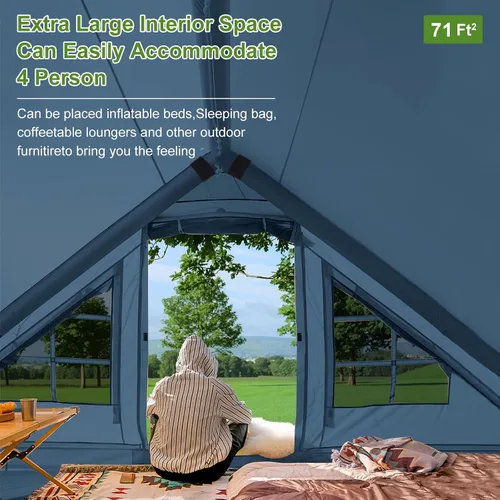 Miniatura 4 de Inflatable Camping Tent,2/4/6/8 Person Glamping Inflatable Tents with Awning, Quick Setup Blow Up Tents with Pump, Waterproof Oxford Inflatable 4