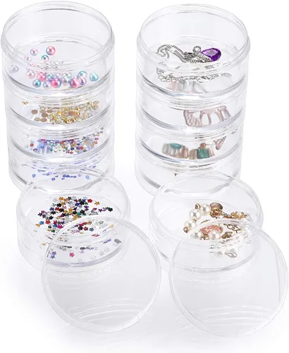 Hipiwe Paquete de 2 tarros redondos de plástico transparente con 5 ranuras, organizador de accesorios para manualidades, caja organizadora de joyas,