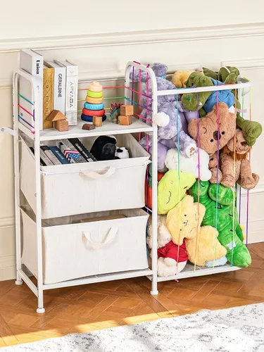 Miniatura 8 de VBABY Estantería para niños y almacenamiento de juguetes, estante grande 3 en 1 para habitaciones de niños, zoológico de animales de peluche