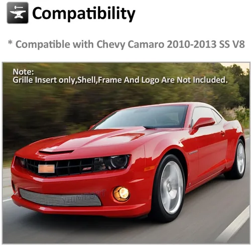 Miniatura 2 de Se adapta a Chevy Camaro SS V8 2010-2013 parachoques delantero de aluminio sólido cromado rejilla de inserción de perno sobre la rejilla