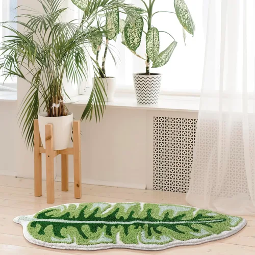 Miniatura 7 de Panstar Green Leaf - Tapete de baño con planta de plátano grande, antideslizante, absorbente, bonita en forma de palma, alfombra de ducha de felpa