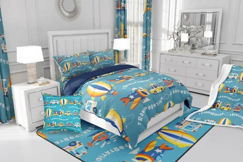Miniatura 6 de Erosebridal Funda de edredón de vehículos de dibujos animados tamaño individual para niños y niñas, juego de ropa de cama Kawaii de helicóptero