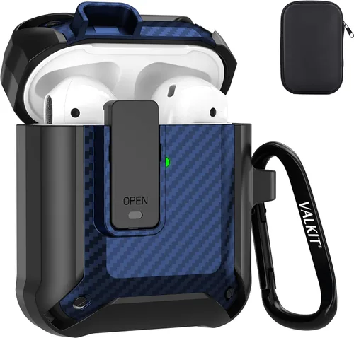 Miniatura 52 de Valkit Funda para Airpods para hombres con cerradura, funda de cuerpo completo con llavero para AirPods de Apple a prueba de golpes, funda