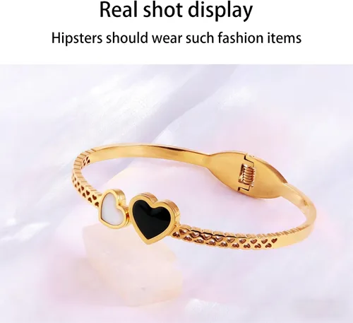 Miniatura 6 de Colección de Pulseras Brazalete de Acero Inoxidable 316L Chapado en Oro de 18K - 12 Diseños Únicos + Cadena de Acero de Titanio con Acento