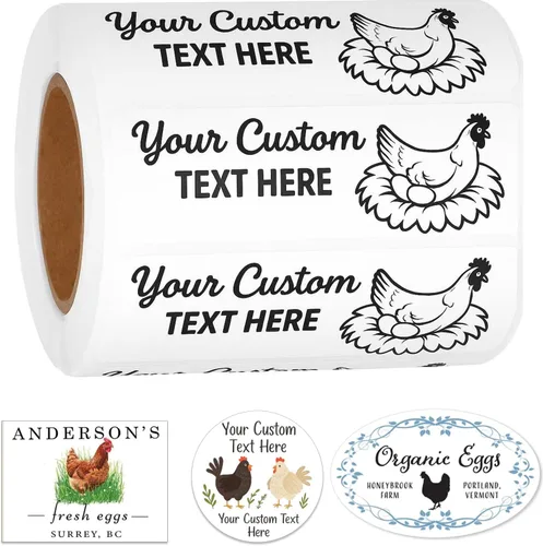 Rollo de calcomanías personalizadas para cartón de huevos, etiquetas personalizadas para huevos frescos de granja, varios tamaños y formas,
