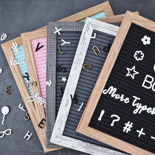 Miniatura 5 de Tablero de letras de fieltro – precortadas y clasificadas, 725 caracteres blancos y dorados, letras cursivas, grandes, cambiables con soporte