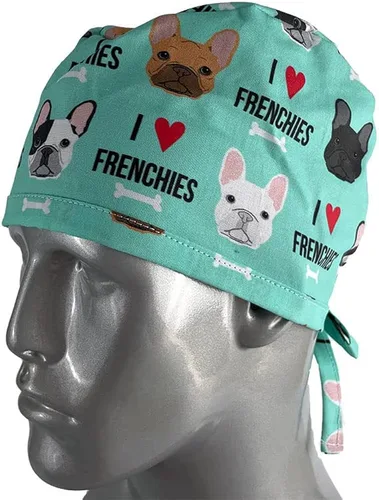 Miniatura 3 de Gorra médica unisex I Love Bulldogs franceses o sombreros, sombreros de cola de caballo, sombreros de fregar para mujer, gorras quirúrgicas unisex